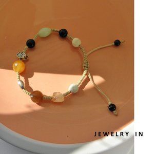 New hand braided rope sterling silver & variety of gems bracelet